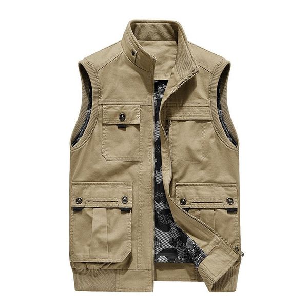 

men's vests 2021 spring autumn cotton casual cargo vest men outdoor sports multi-pocket sleeveless jackets coats male clothes, Black;white