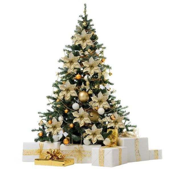 

christmas decorations 24pcs glitter poinsettia flower decor wreath tree xmas gift party wedding scrapbook garlands rattan