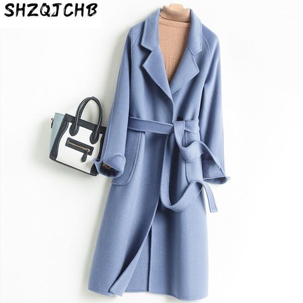 

wool coat women autumn winter elegant long jacket clothes korean cashmere womens coats fashion abrigo mujer women's & blends, Black
