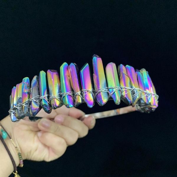 

hair clips & barrettes auro quartz crystal druzy copper wired hairband raw hairbands handmade crown boho band for women, Golden;silver