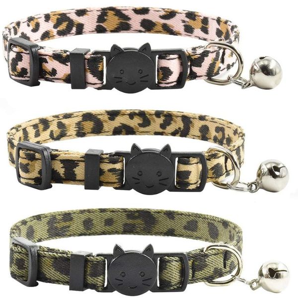 

cat collars & leads collar breakaway with bell leopard durable safe cute kitten safety adjustable kitty for puppy 7.5-11in