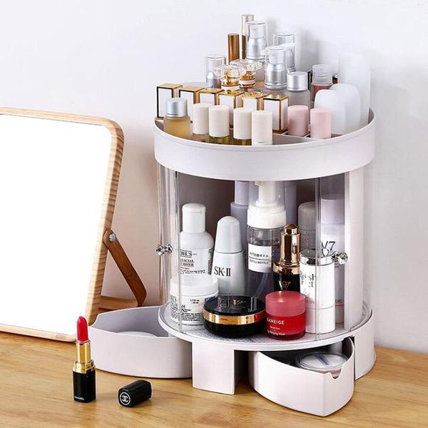 

bathroom storage & organization double door round shelf cosmetic box lipstick makeup brush holder jewelry container rotating