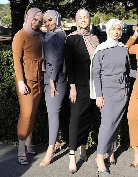 

ethnic clothing knit cotton hijab dress abaya dubai turkey muslim sets caftan kaftan skirt set islam clothings for women musu, Red