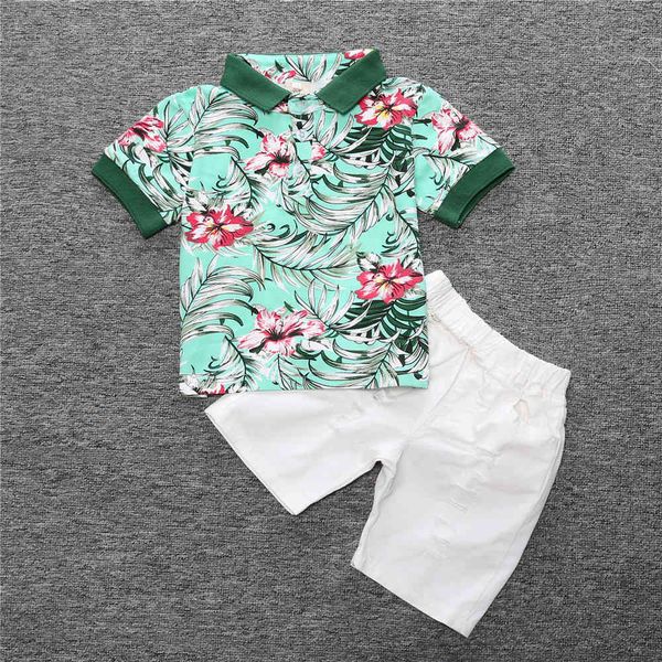 

summer boys tshirts short pants 2 pieces suits toddler set kids children's clothing print baby shirts beach shorts 210413, White