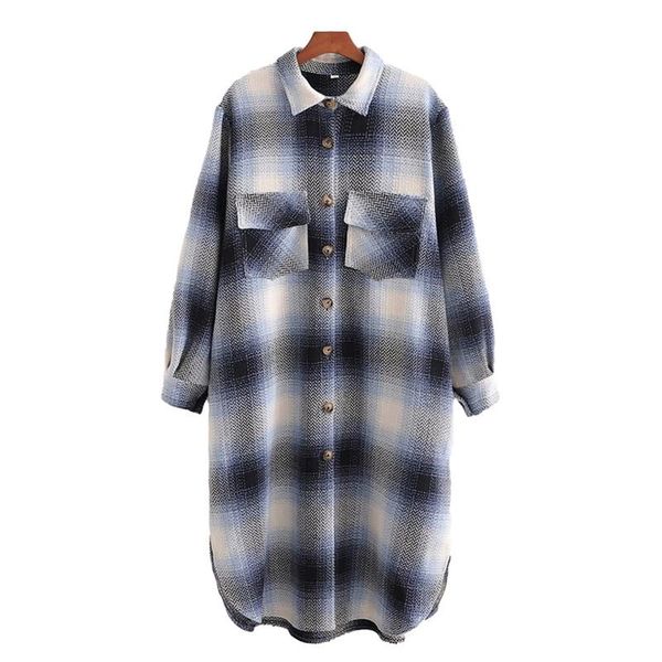 

women's wool & blends vogue casual women long oversized grey blue plaid shirt coat fashion ladies soft pocket outerwear female chic x-l, Black