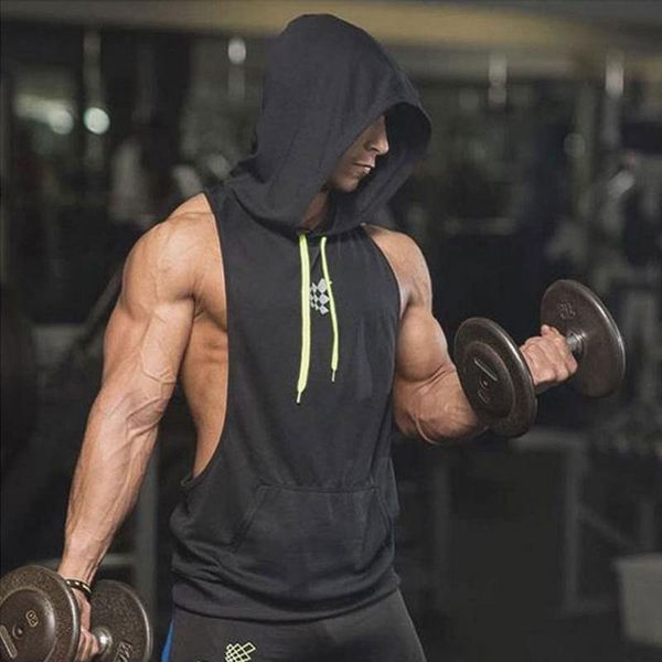 

men' tank men bodybuilding hooded gyms stringers workout quick dry sleeveless shirt fitness male singlet casual vest top, White;black