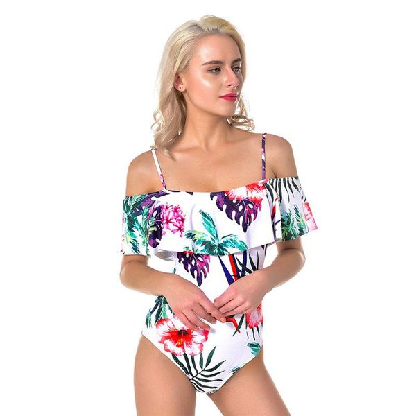 

one-piece suits 2021 women swimsuit one piece swimwear floral monokini off shoulder bathing suit summer beachwear swimmign costume