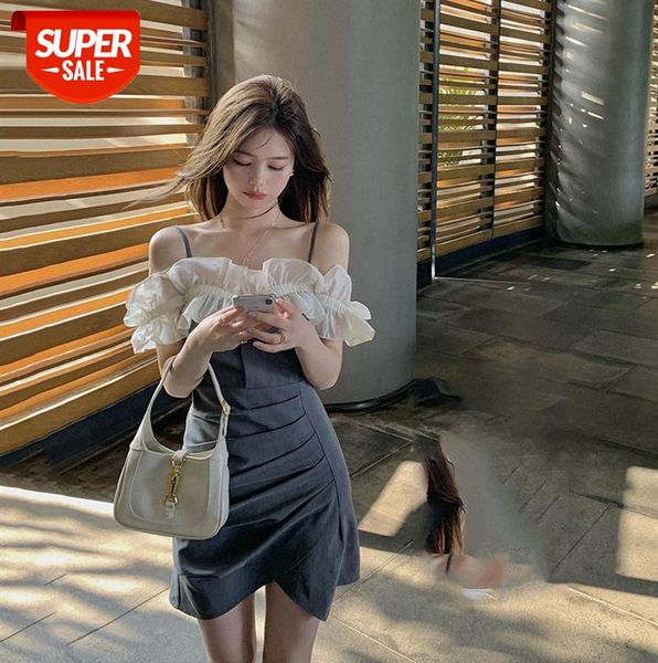 

[aries birthday dress] take a picture to kill. hand strap skirt with word neckline wood ears #gt8a, Black;gray