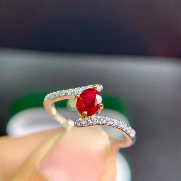 

cluster rings real 925 silver gemstone ring for engagement natural ruby solid romantic gift girl, Golden;silver