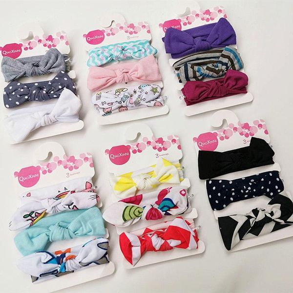 

[3 packs] style children's hairband female pure cotton bow three packs printed elastic headband hair accessories, Slivery;white