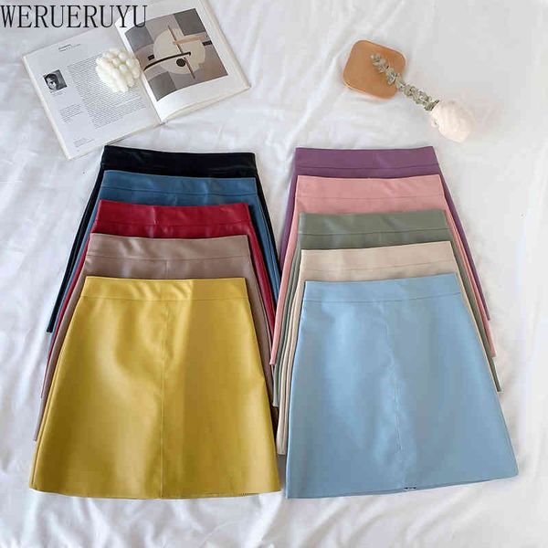 

skirts werueruyu a-line female small leather early autumn korean version of the high waist students wild package hip 3fgc, Black
