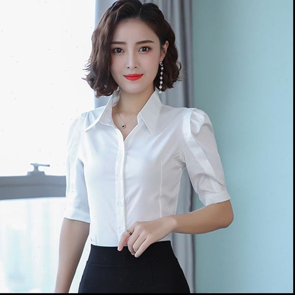 

korean white plus size elegant womens shirts v neck and blusas mujer de moda