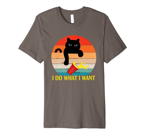 

I Do What I Want Black Cat Red Cup Retro Sunset Pet Lover Premium T-Shirt, Mainly pictures