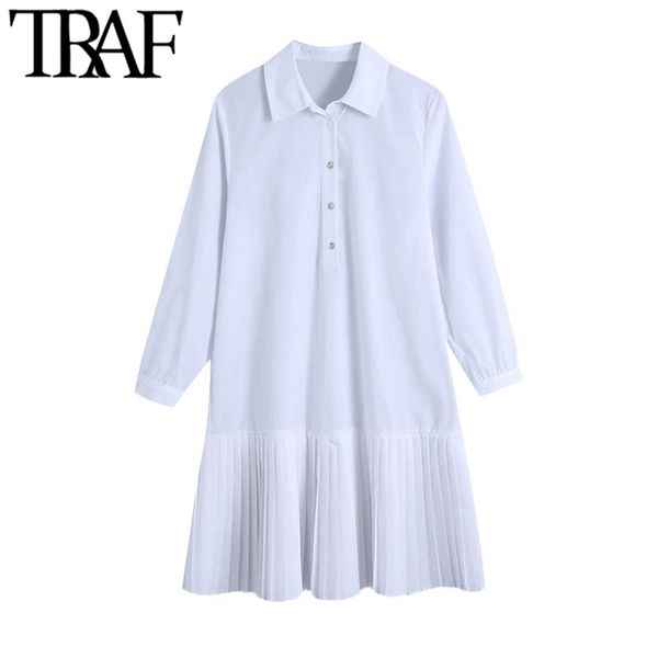 

women chic fashion with buttons pleated hem white mini dress vintage three quarter sleeve female dresses vestidos 210507, Black;gray