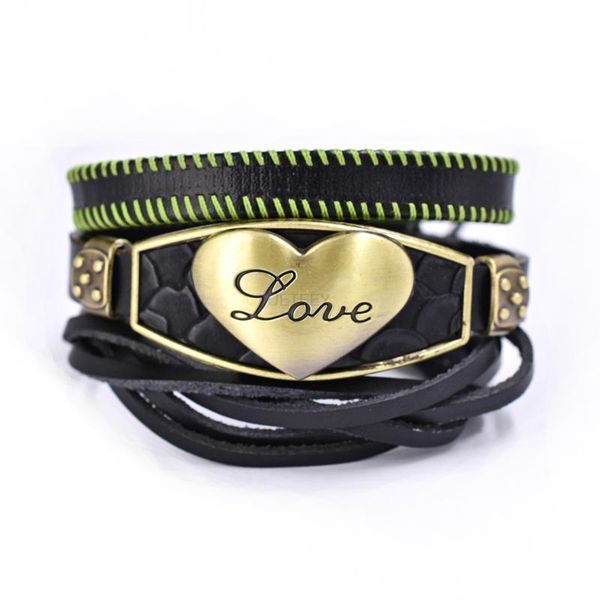 

liwore/love english alphabet leather bracelet retro men's multi-layer braided neutral accessories holiday gift charm bracelets, Golden;silver