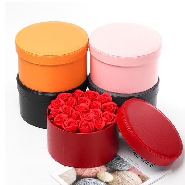 large fashion pu solid color round gift box party activities wedding flower jewelry packaging decorative wrap