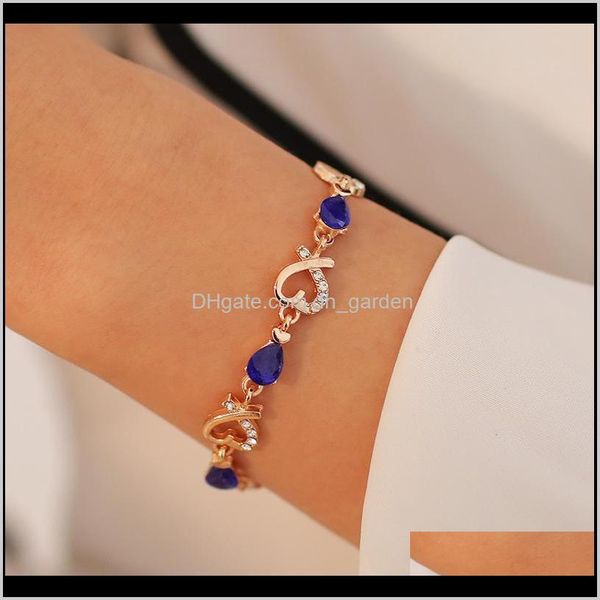 

bracelets delivery 2021 trendy crystal water drop love heart elegant charm bracelet fashion jewelry for girls birthday gift hszh8, Golden;silver