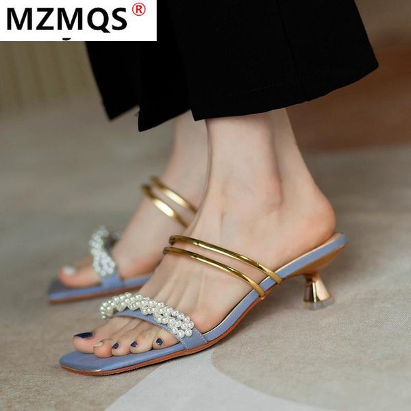 

sandals summer women 2021 fashion pearl mid-heel slippers casual women's shoes open toe flip flops for, Black