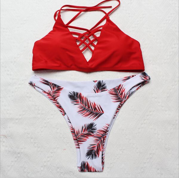 

bikini split swimsuit women feather printed triangle, White;black