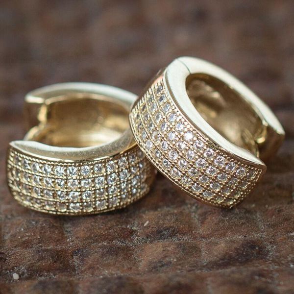 

hoop & huggie caoshi luxury women/men earrings with shiny tiny zirconia delicate hip hop style accessories high-quality party jewelry, Golden;silver