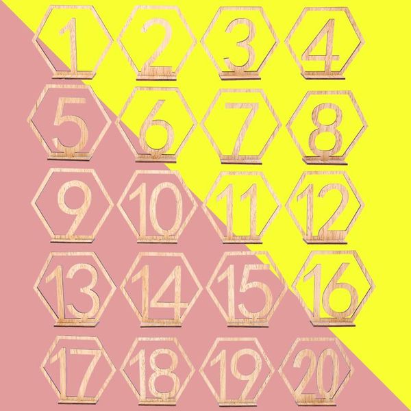 

party decoration 20pcs hexagon 1-20 wooden table numbers with holder base for wedding