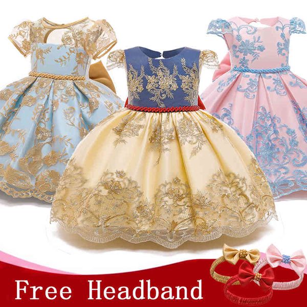

classic embroidery flower baby girls dress 1st 2nd birthday party princess dress infant girls christening gown 0-2 years baby clothes, Red;yellow