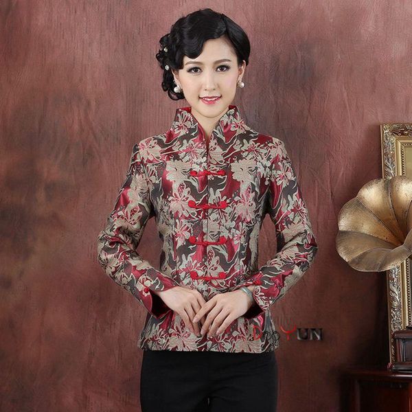 

women's jackets red festive jacquard mother grandma temperament spring and autumn long-sleeved tang suit jacket middle-aged chinese dre, Black;brown