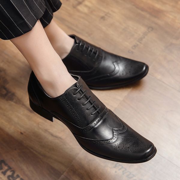 

triple-joint korea men oxford shoes vintage designer men formal shoes job office casual business shoes italian brogue, Black