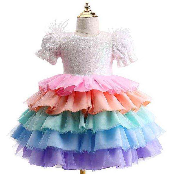 

baby girls rainbow princess dress kids cake tutu sequins ball gown for children wedding evening formal party pageant vestidos g1129, Red;yellow