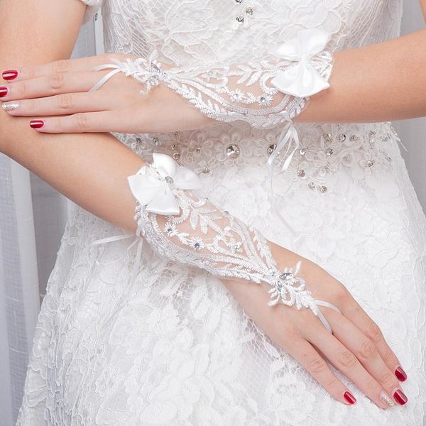 

bridal gloves white lace flowers beaded fingerless little short womens for weddings party bride accessories