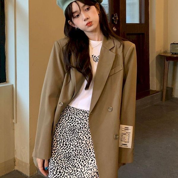 

women's suits & blazers 2021 spring autumn fashing double breasted suit jacket female korean loose casual black women jackets harajuku, White;black