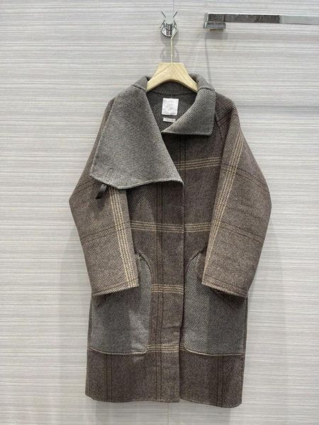 

women's trench coats 2021 and saddle button collar lapel cashmere coat 0914, Tan;black