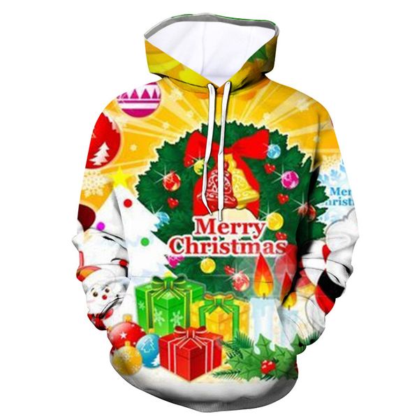 

fall/winter new christmas hoodie drawstring 5 printed loose comfortable pullover sweaters, Black