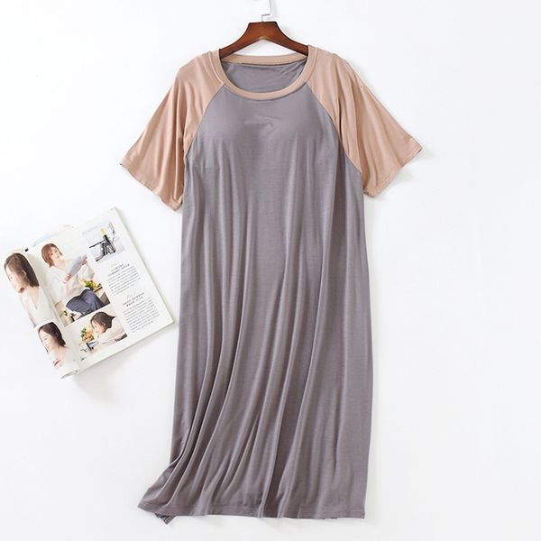 

women's sleepwear casual nuisette longue wear short sleeve summer nightgowns women bra padded modal ladie's night shirt yx72, Black;red