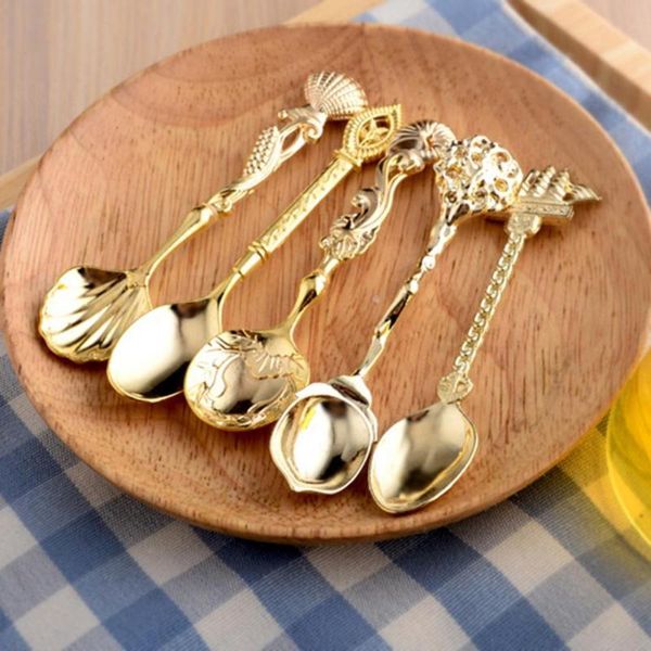 

spoons 5pcs/set coffee scoop antique graceful shape alloy royal style table spoon for home