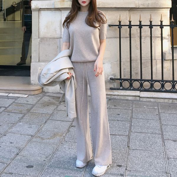 

women's two piece pants autumn and spring knitted sportswear, women's casual wear, 2-piece set, pants, sportswear set, White