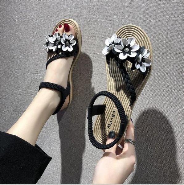 

summer round-head pu sandals women's korean version peep-toe flower flat, Black
