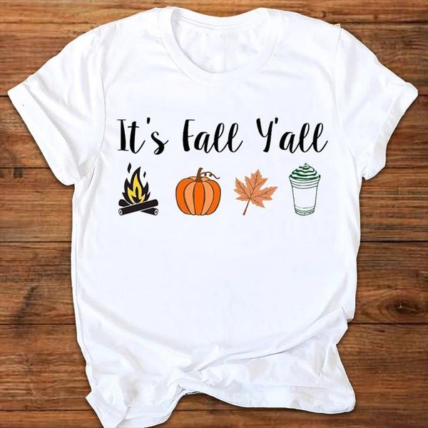 

graphic cartoon coffee floral womens pumpkin 90s fall autumn print clothes lady tees female t shirt, White