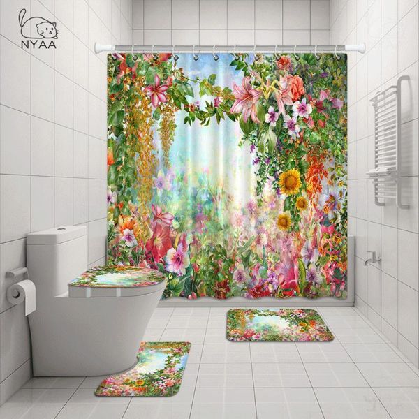 

bath accessory set colorful trees flower palm sunflower bathroom curtain waterproof polyester shower for with hooks