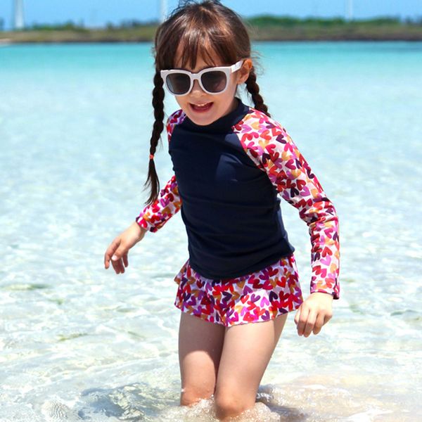 

children' swimsuit girls' middle school children' skirt split spring swimsuit girls' students' lovely sunscreen, Red;black