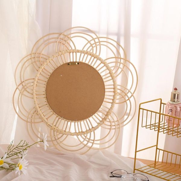 

woven rattan dressing mirror innovative art decor round makeup mirrors bathroom bedroom wall hanging