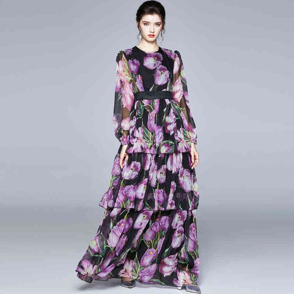 

two piece dress female spring long track maxi chiffon dressed in floral print vintage party plied bohemian beach holiday femme robe fxjq, White