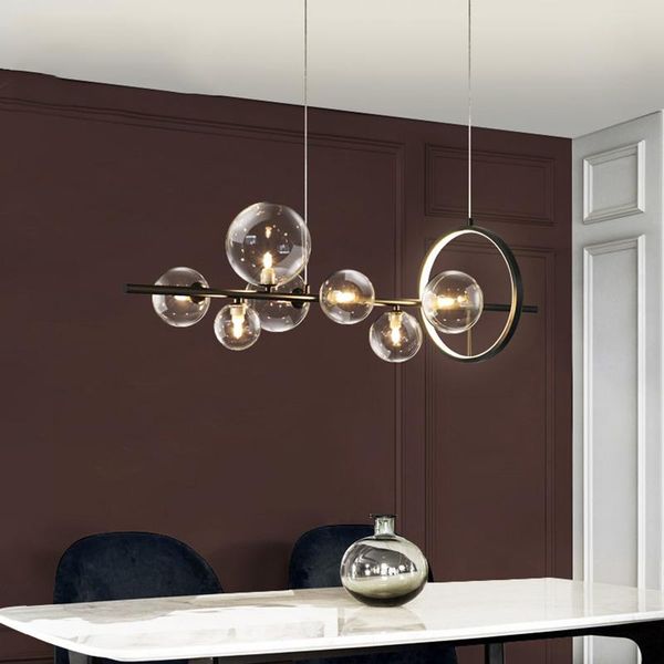 

pendant lamps nordic black led chandelier light 7/10 glass bubble lampshade dining room cloth store hanging lighting g9 bulb