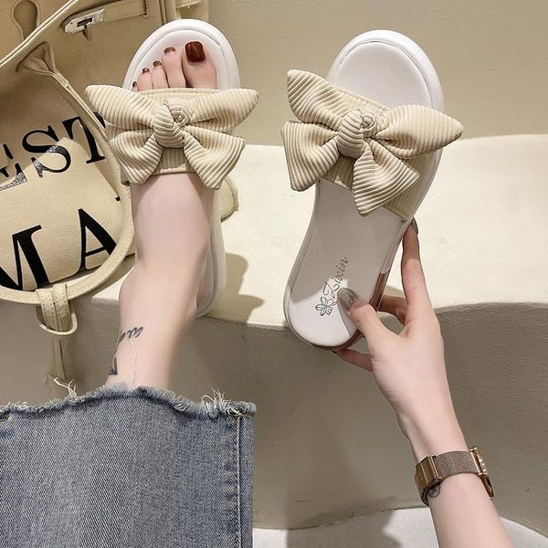 

slippers women summer female shoes butterfly-knot luxury slides med soft 2021 designer beach flat fashion cotton fabric pu, Black