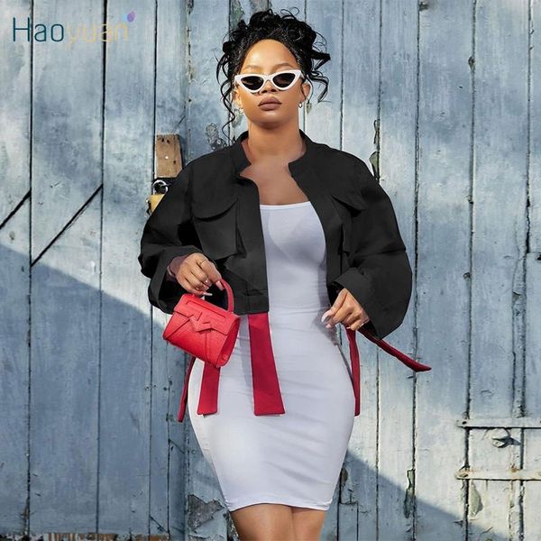 

women's jackets haoyuan casual tassel for women 2021 vintage clothes cute long sleeve crop streetwear cardigan fashion jacket coats, Black;brown