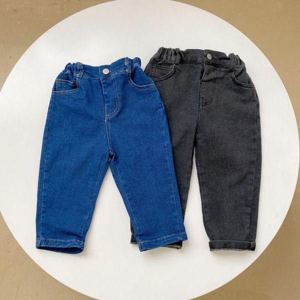 

jeans spring autumn children cute girls thin loose denim trousers toddler boys casual stretch kids cotton solid, Blue