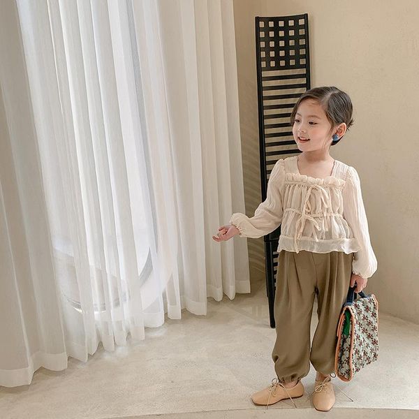 

clothing sets girls' spring and autumn suit 2021 korean children's two piece long sleeve shirt pants 3-30, White