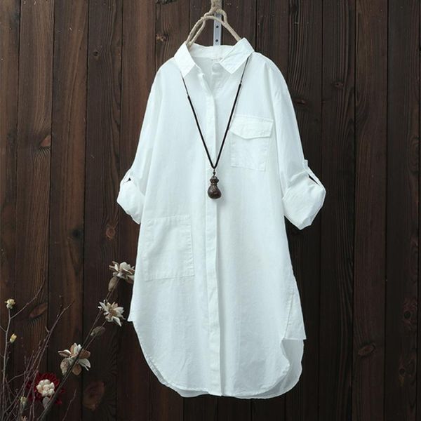 

long sleeve plus size linen shirt women white button down loose casual cotton blouse womens and blouses shirts blusas women's &
