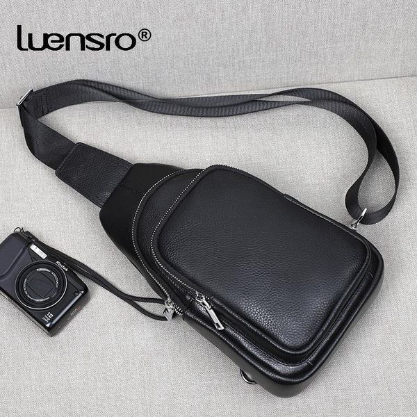

waist bags luensro mens chest bag real genuine leather small shoulder for men messenger water resistant male crossbody