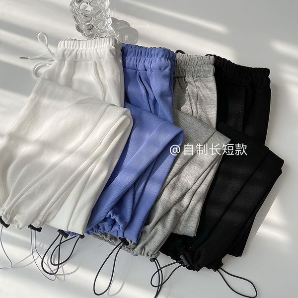 

sweat casual pants women's summer korean style high waist gray sports female loose drape wide leg 210420, Black;white